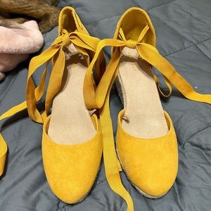 Yellow Tie Up Wedges
